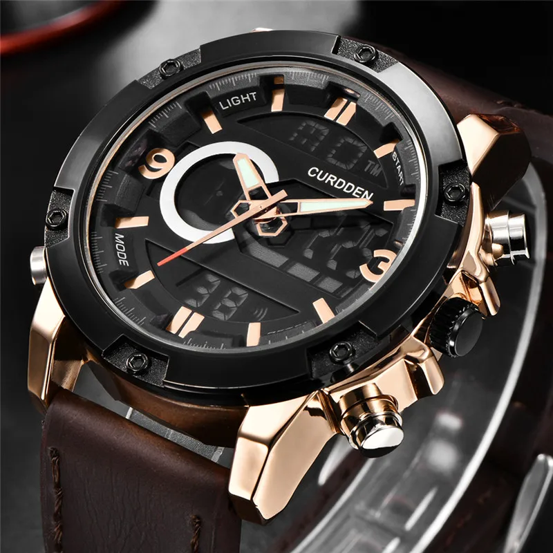 Men Original CURDDEN Brand Chronograph Watches Fashion Leather Dual Time Multi-function Sports Watch Montres de Marque de Luxe