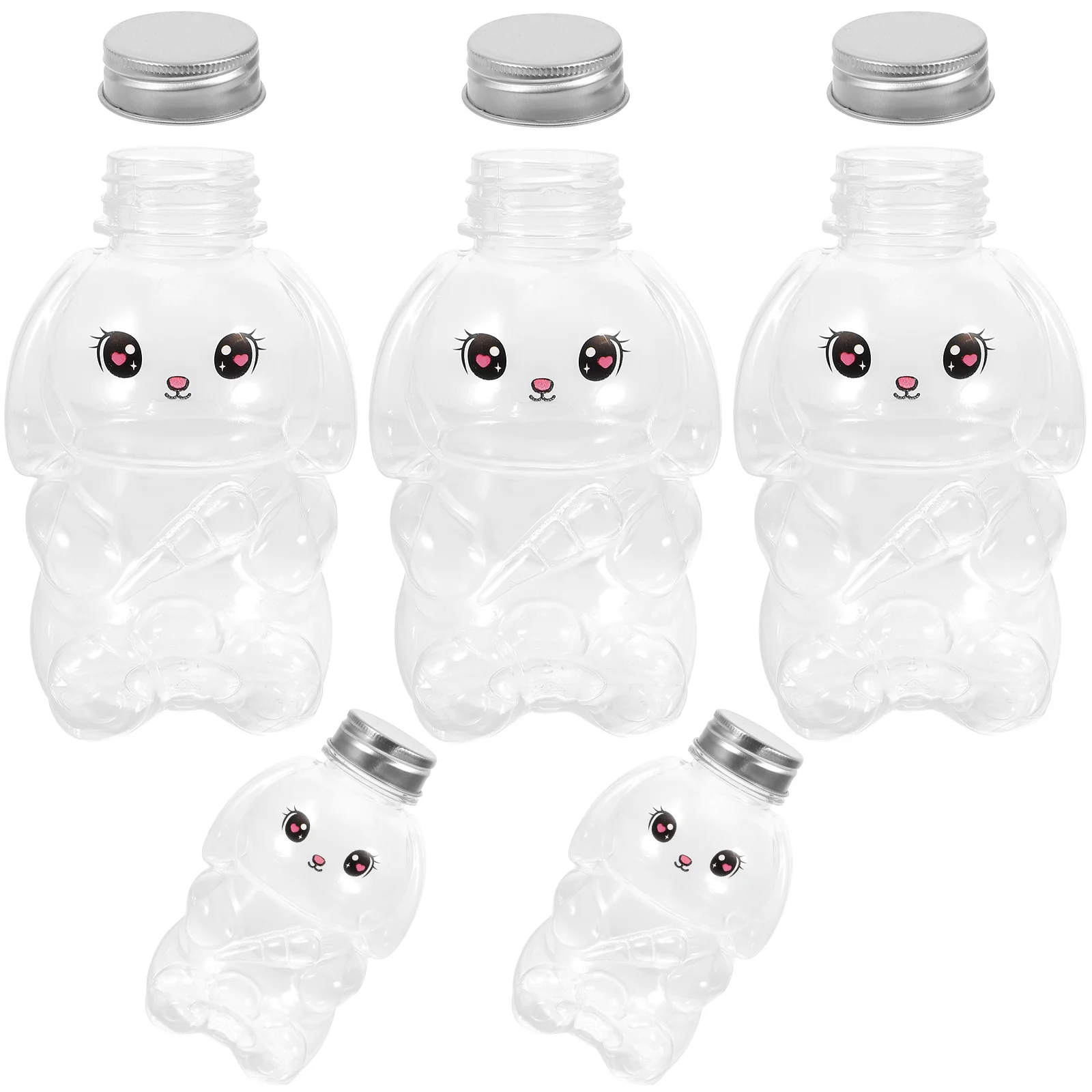 5 Pcs Rabbit Transparent Special-shaped Bottle Milk Water Bottles The Pet Juice Containers for Party 2