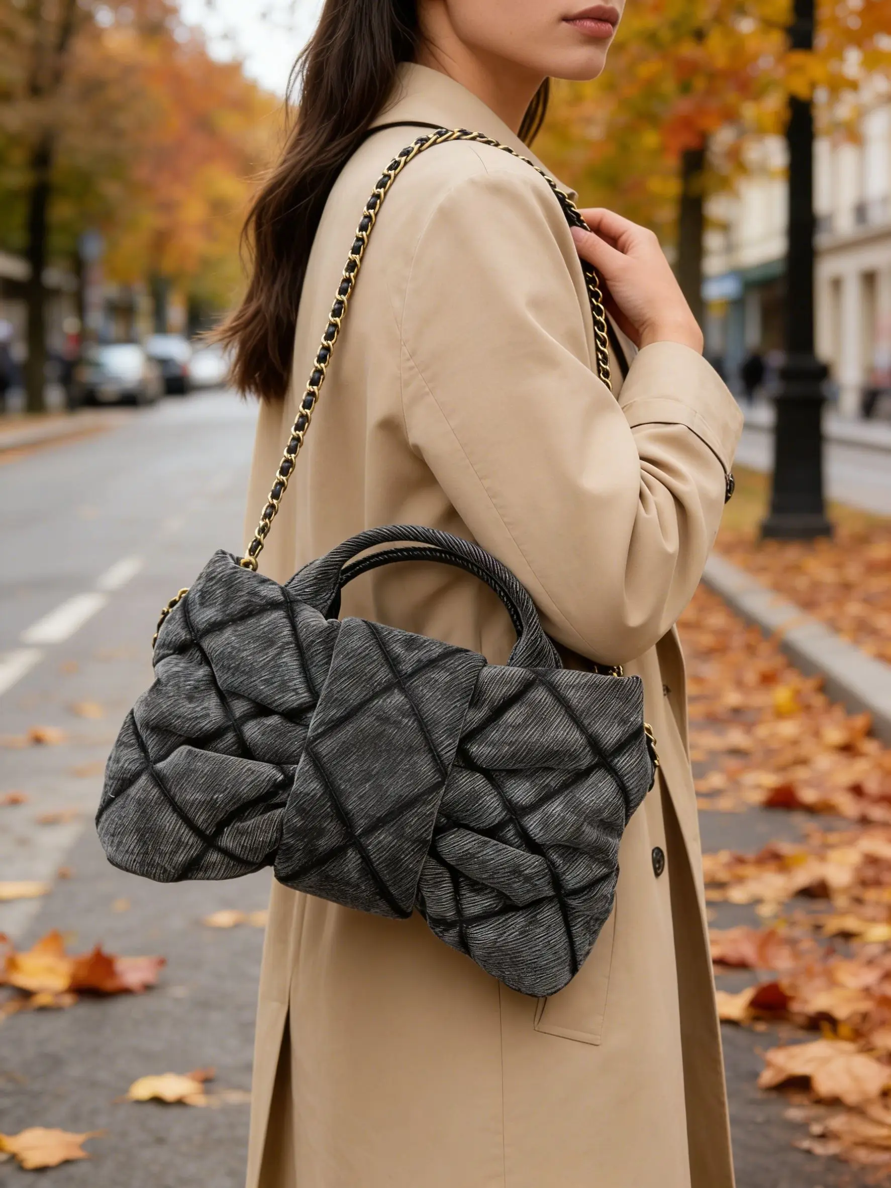 Designer handbag, luxury shoulder bag, bow handbag, denim crossbody bag, bow bag