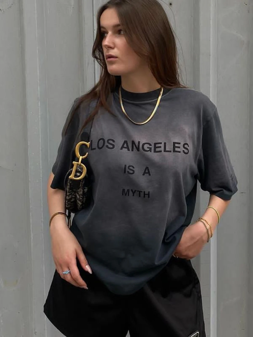 

Los Angeles T-Shirt Women Cotton Letter Print Washed Vintage Fashion Tees Tops 2023 Summer Clothes Female Tee Shirt T-shirts