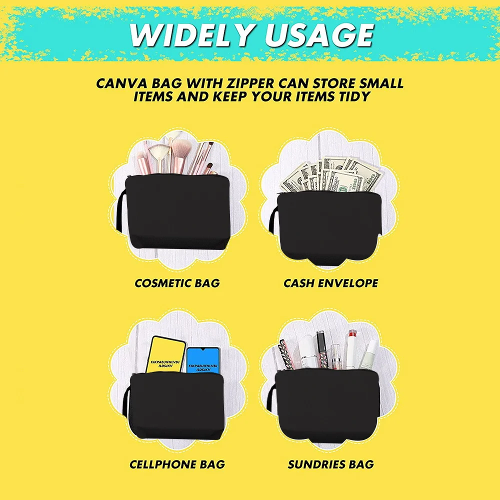 2024 ese Trend Women Cosmetic Bag Coin Clutch Bag Cute Friends Pattern Printing Portable Storage Travel Canvas Strap Black 6