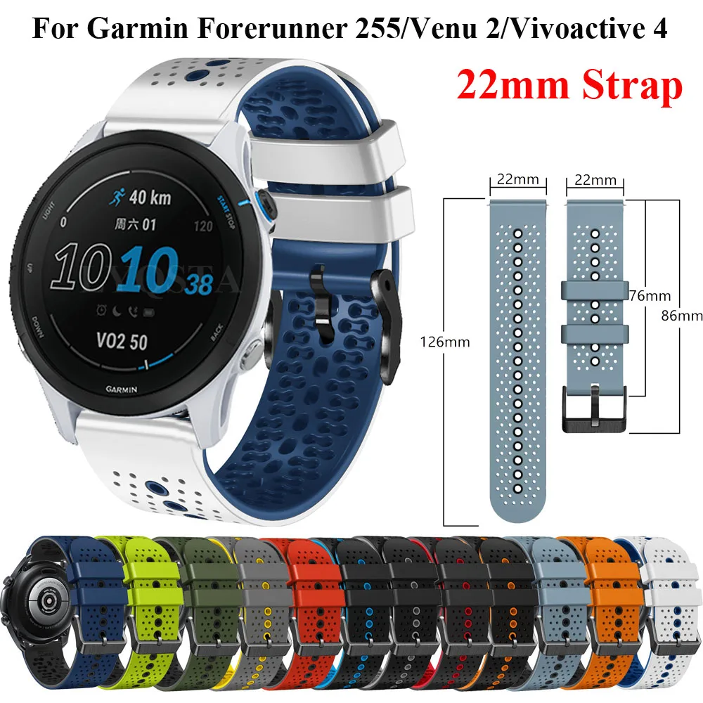

Браслет спортивный 22 мм для Garmin Venu2, браслет для Garmin Forerunner 255 255 м Vivoactive 4, силиконовый браслет, ремешок для пришителя 2