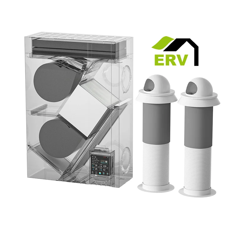 E-VIPO แอป Tuya อุปกรณ์แลกเปลี่ยนความร้อนแบบอากาศสู่อากาศระบบ HVAC ชิ้นส่วนระบบกรองอากาศ HEPA สำหรับห้อง ระบบฟอกอากาศพร้อมระบบกู้คืนความร้อน ERV HRV 1