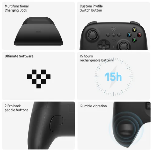 8BitDo-Ultimate 무선 2.4G 게임 컨트롤러, 충전 도크 포함, 2.4g 어댑터, PC, Windows 10, 11 Steam, 안드로이드, 라즈베리 파이 2