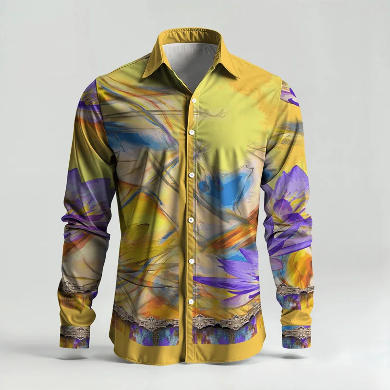 2025 Spring Summer Men Shirt Set Brand Print Fashion Printing Two Piece Set Mens Light Luxury Lightweight Party Long Sleeves_voghion.com