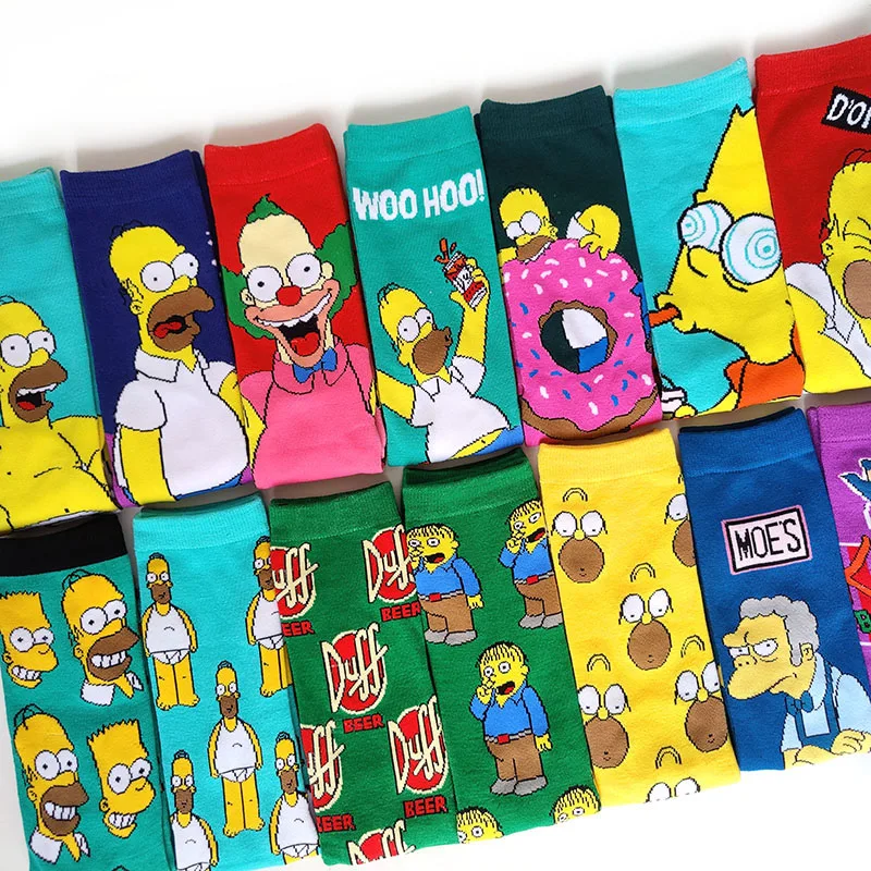 Simpsons Cartoon Anime Funny Socks Men Hip Hop Print Novelty Crazy Sokken Hip Hop Uni Comfortable Skateboard Happy Meias