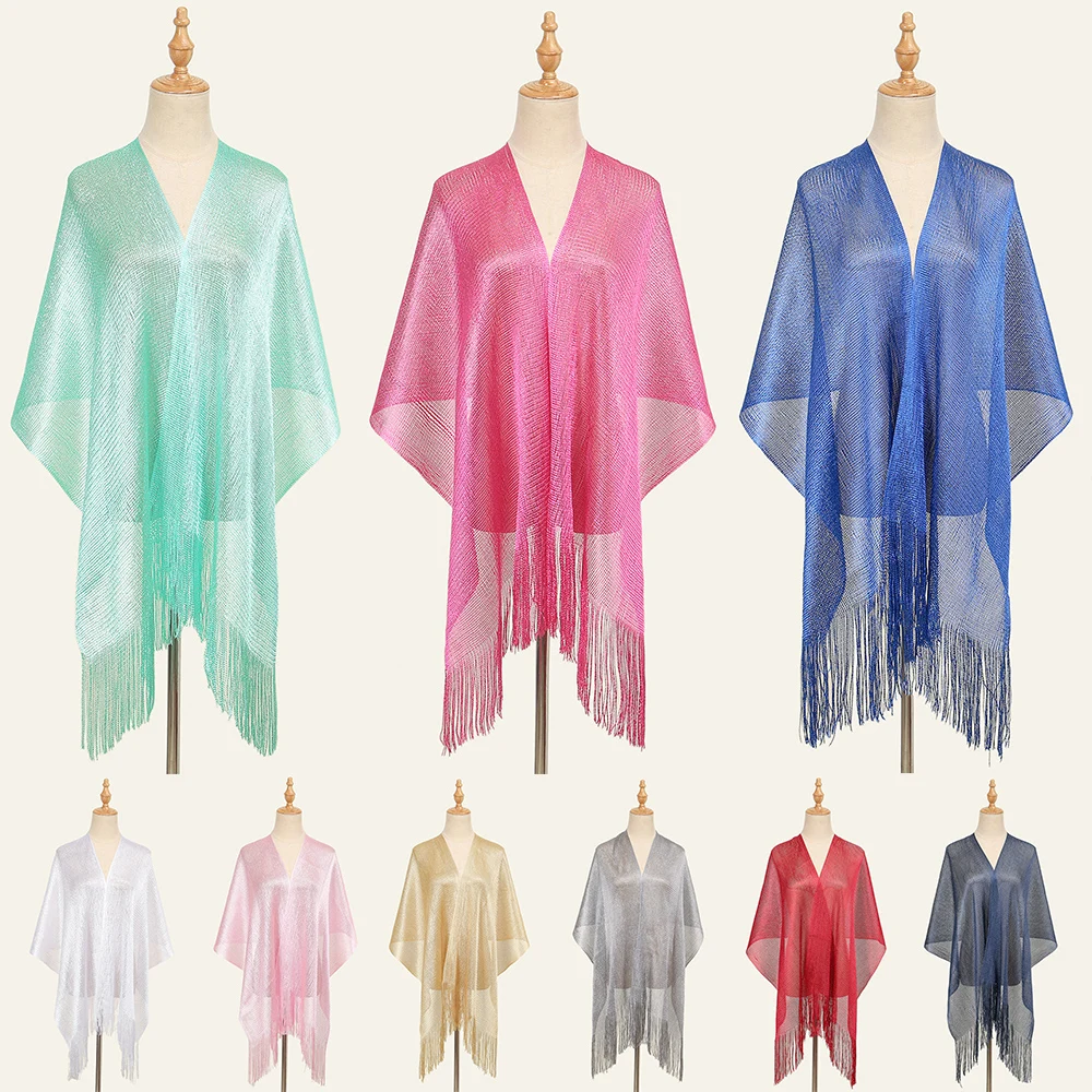 

Яркая шелковая Солнцезащитная шаль, кружевные шали с кисточками, однотонный тонкий длинный шарф, блестящий полиэстер, мусульманский хиджаб, блестящие шарфы