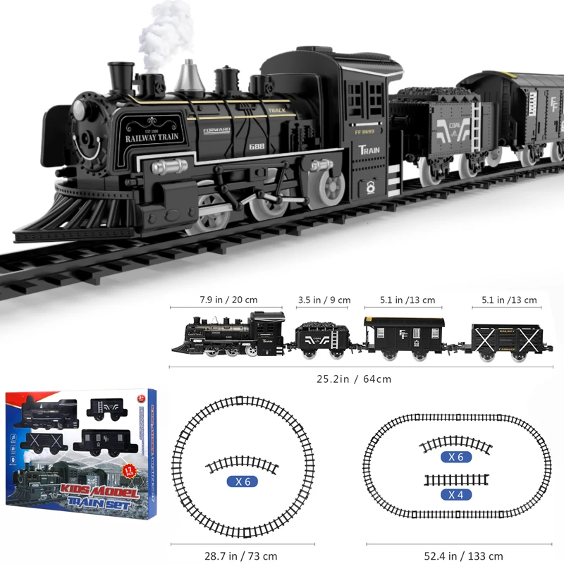 Toyvian Railway Funny Freight Train Water Steam Locomotive Playset with Smoke Simulation Model Electric Tracks Toys Kids Gift die casting electric train toy rails dynamic steam train model railway set profissional autorama car circuit kids toy 1 43 scale