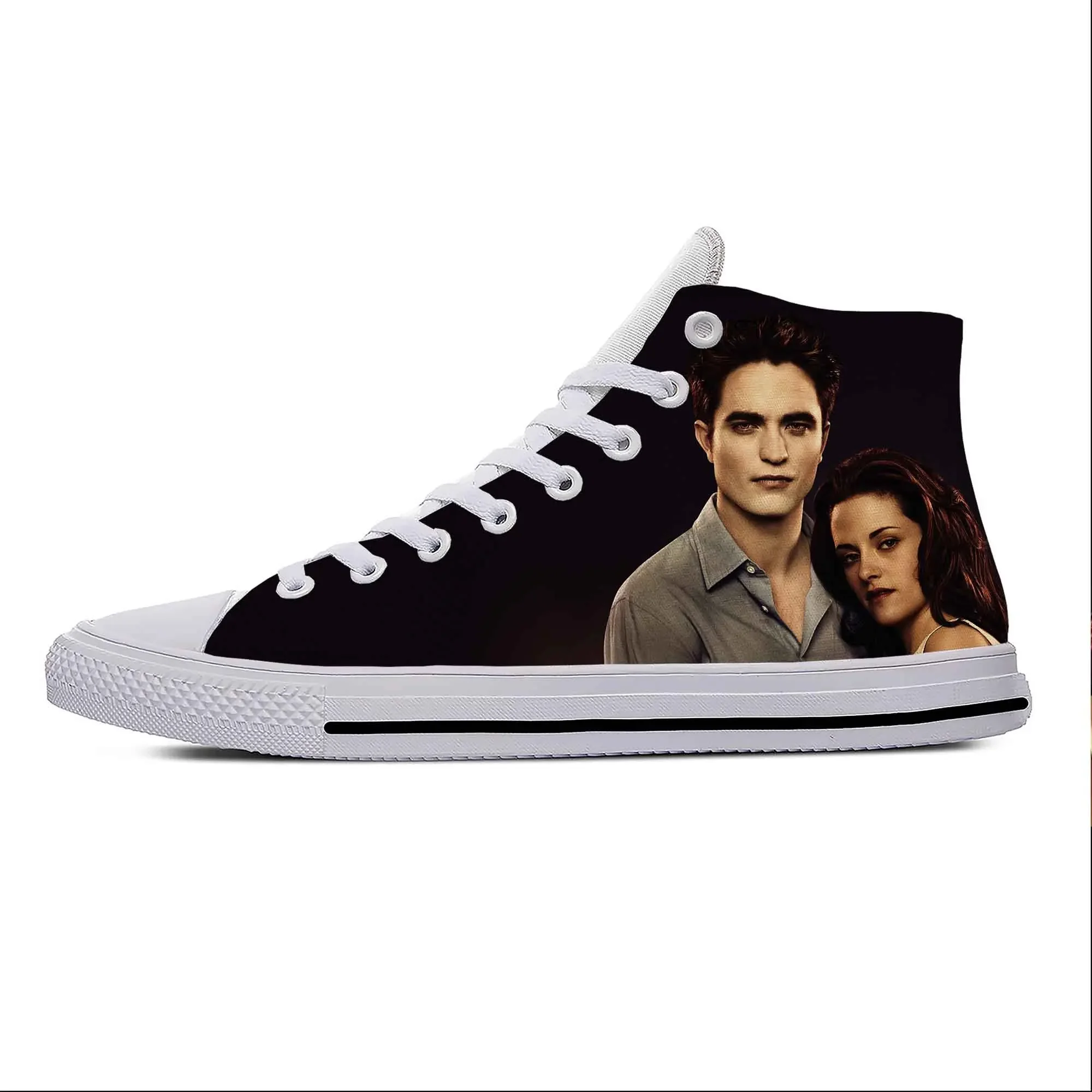 Cartoon Bella Edward Twilight Saga Movie Vampire Casual Cloth Shoes High Top Men Women Sneakers High Help Classic Board Shoes