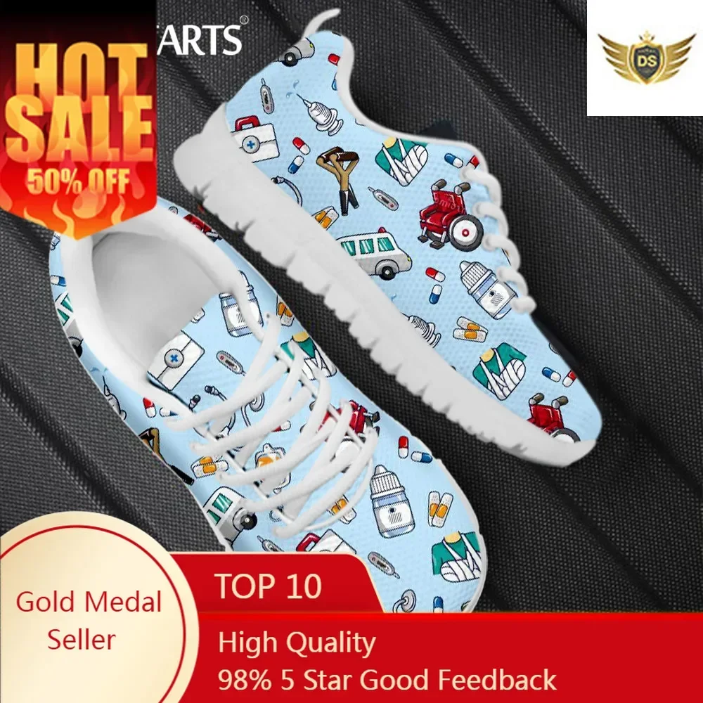 Spring Nurse Flat Shoes Women Cute Cartoon Nurses Printed Women's Sneakers Shoes Breath Mesh Flats Zapatos De Mujer