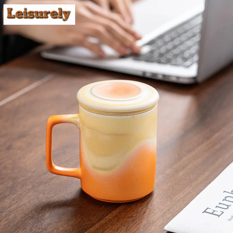 320ml Gradient Distant Hills Straight Body Filter Tea Separator Cup Handmade Tea Mug with Infuser Tea Making Office Water Cup