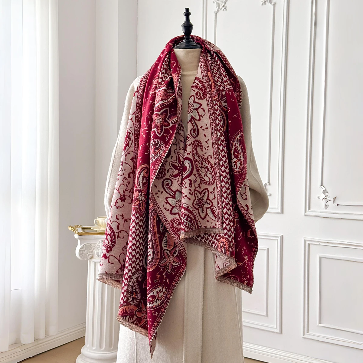 2025 Women's Luxury Brand Cashmere Winter Shawl - Vintage Allover Pattern Printed with Tassels, Pashmina Wrap & Bandana
