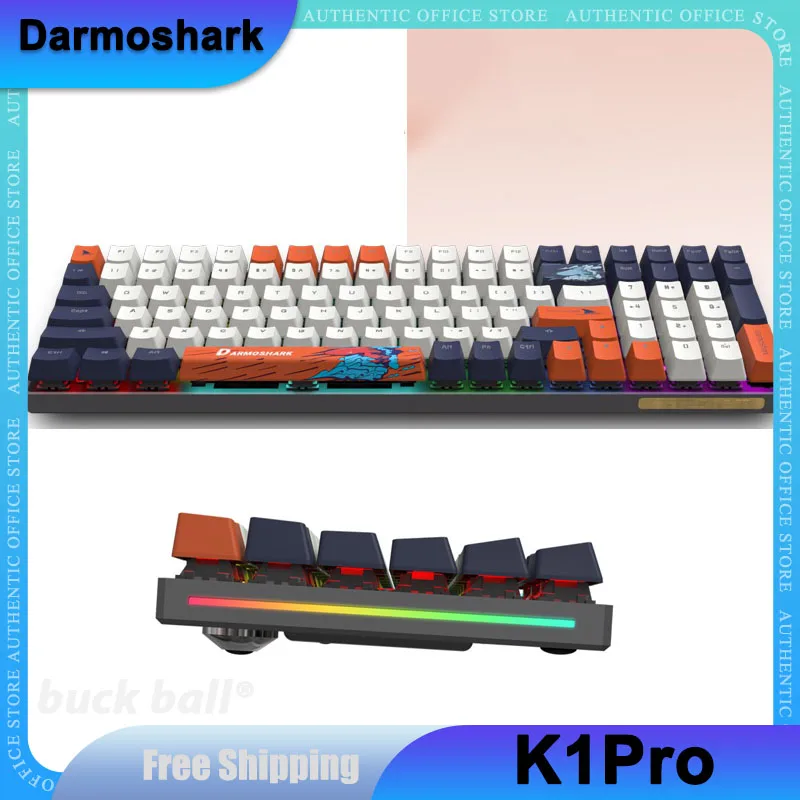 

Механическая игровая клавиатура Darmoshark K1Pro, 100 клавиши, 2 режима, 2,4 ГГц, беспроводная клавиатура, клавиатура с горячей заменой, RGB, стандартные колпачки клавиш, подарки PBT