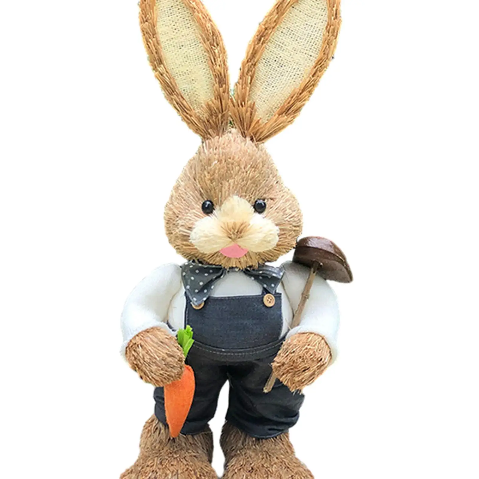 Straw Easter Bunny Figurine Decorative Standing Statue Animal Sculpture