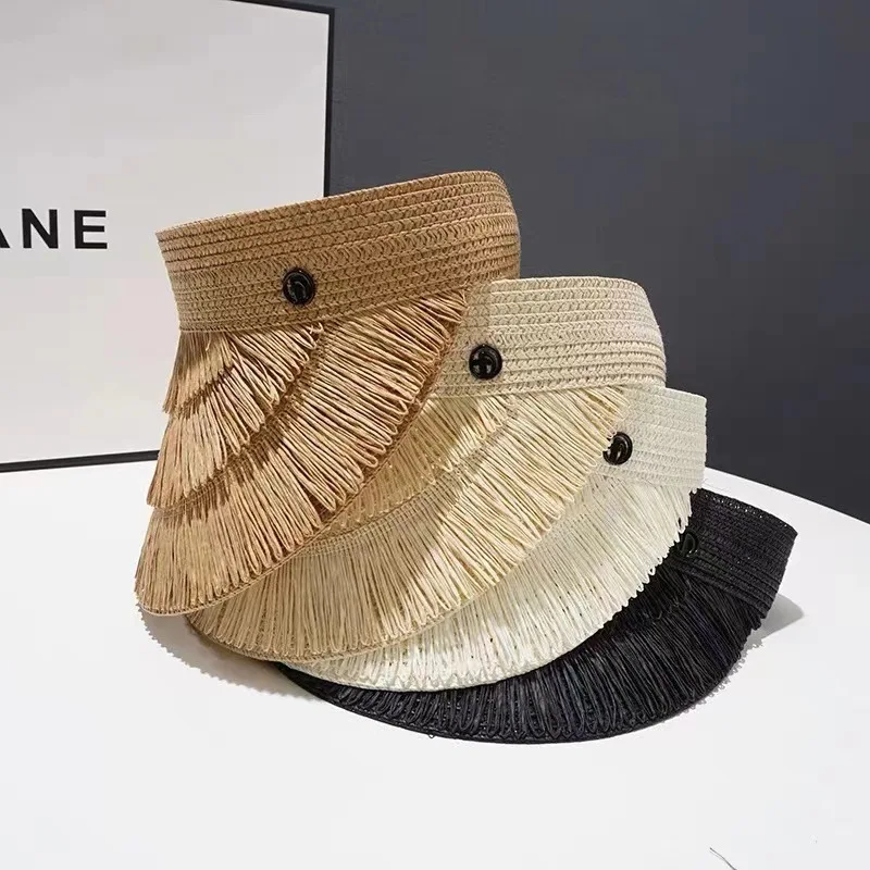 2023 Spring Summer Visors Straw Hat Female Tassels Fashion Designer