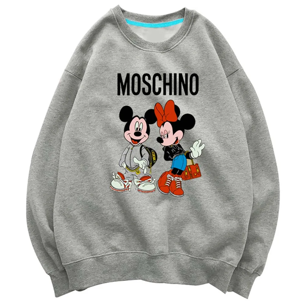 Disney Stylish Mickey Minnie Mouse Cartoon Letter Print O-Neck Pullover Unisex T-Shirt Long Sleeve  Loose Tops S - 3XL 9 Colors
