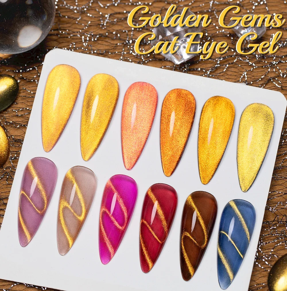 Description Picture 2 of item7.5ML Super Shiny Gold Glitter Cat Magnetic Nail Polish Golden Gems Cat Eye Gel Effect Soak Off Semi-Permanent Varnish Manicure