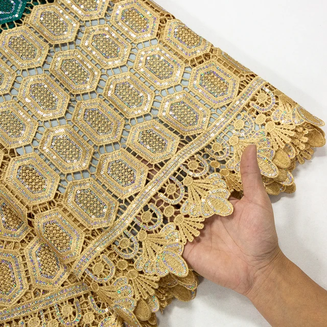 Latest African Water Soluble Lace Fabric Guipure Cord Lace Fabric 2024 High Quality Sequins For Nigerian Wedding Dresses A3668 1