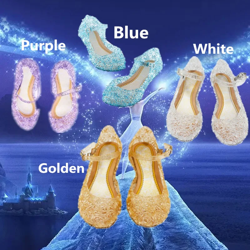 Baby Girls Princess Crystal Shoes Kids Girl Cosplay Halloween Party High-Heeled Shoes Children Jelly Wedge Dancer