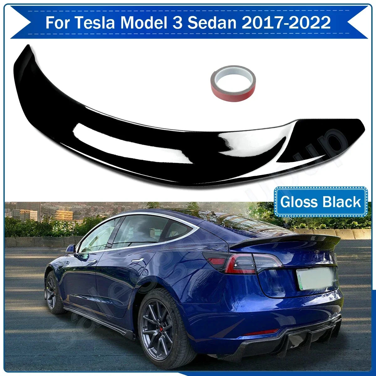 Matte Black Fit For Tesla Model 3 Sedan V Type Rear Trunk Spoiler