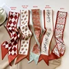 Luna&Dolphin Women Spring Skinny Long Scarf Red Geometry Letter Checkerboard Print Chiffon Silk Tie Bag Ribbon Headband Choker 1