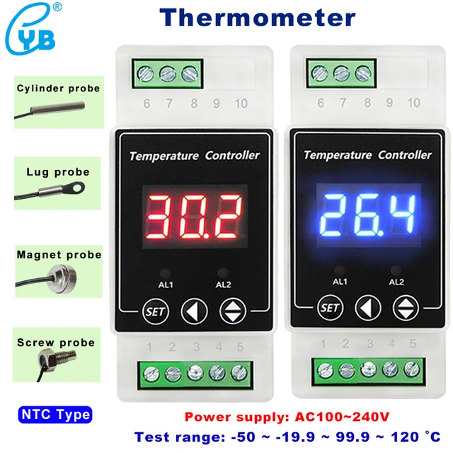 AC Round Panel LED Digital Thermometer Indicator 2m Sensor - China