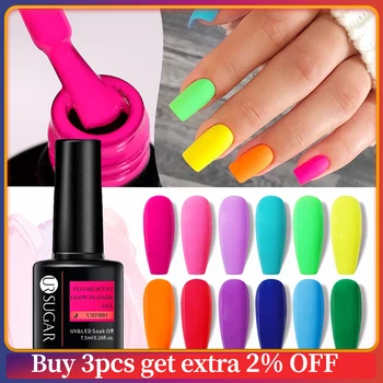UR SUGAR 7.5ml Smalto per unghie gel fluorescente al neon che si illumina al buio Soak Off Vernice LED UV al neon luminoso necessita di top coat opaco 1