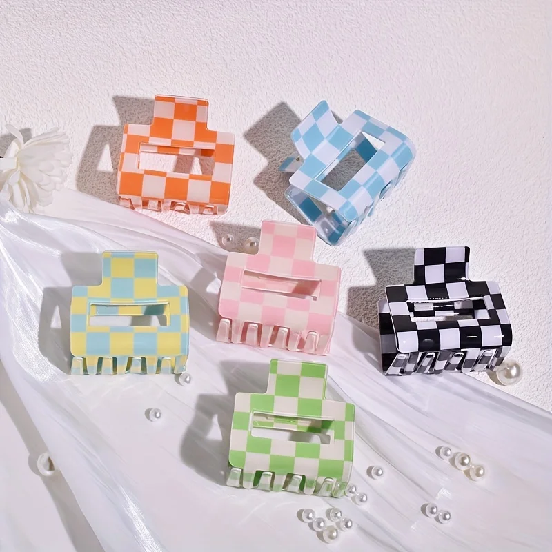 Women's Plaid Checkerboard PVC Hair Clip Set