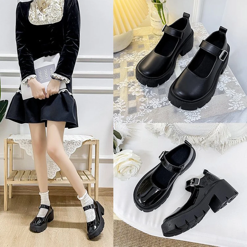 

Туфли Lolita женские на платформе и высоком каблуке, японские модные лакированные Туфли Мэри Джейн с круглым носком из искусственной кожи, обувь для косплея для студентов