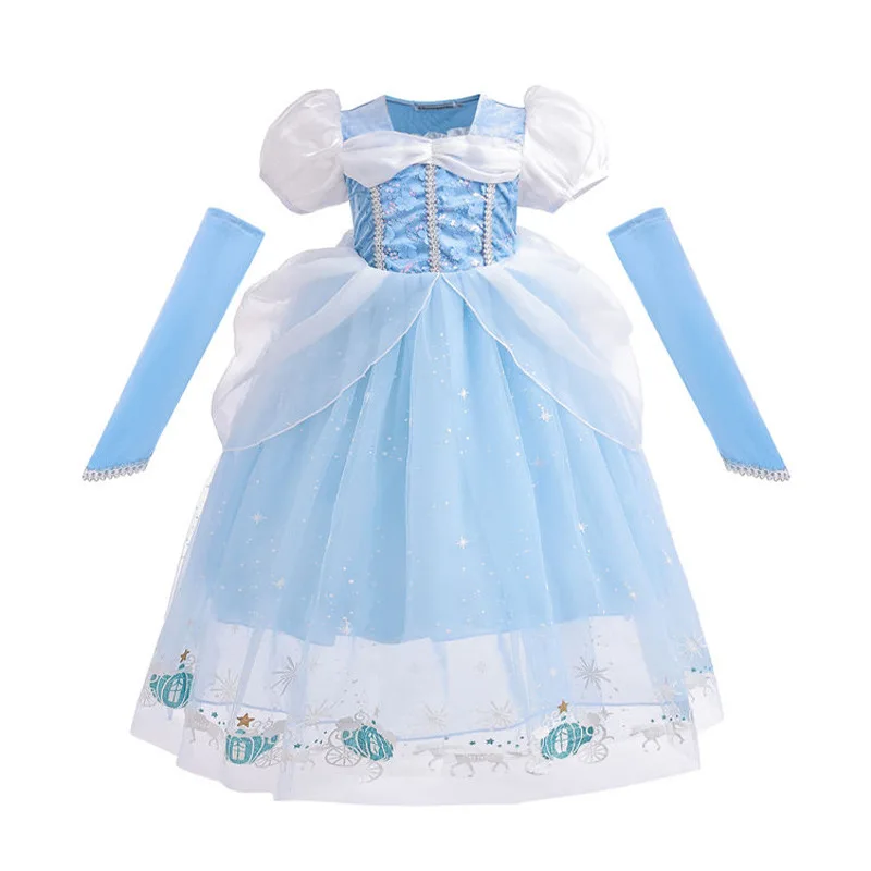 New Disney Girls' Ice And Snow Characment Princess Elsa Dress Girls' Cosplay Cenerentola Children'S Halloween Performance Dress