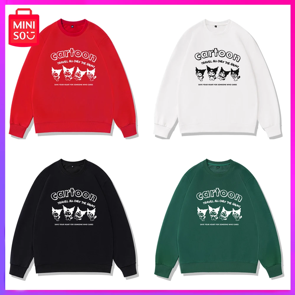 

2023 Miniso Sanrio Kuromi New Autumn Lazy Casual Oversize Crew-Neck Hoodie Top Couple Black Birthday Christmas Girl Boy Gifts