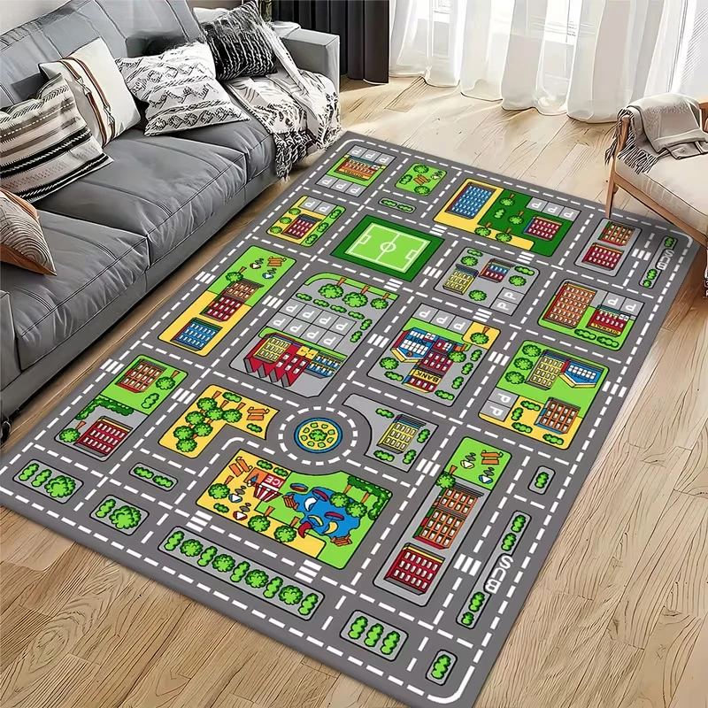 שטיחים בנושא תנועה לעיר הכביש לילדים, מכוניות צעצועים, מזרנים לילדים לבנים ובנות, שטיחים לחדר משחקים לילדים, שטיח משחק לילדים ללא החלקה