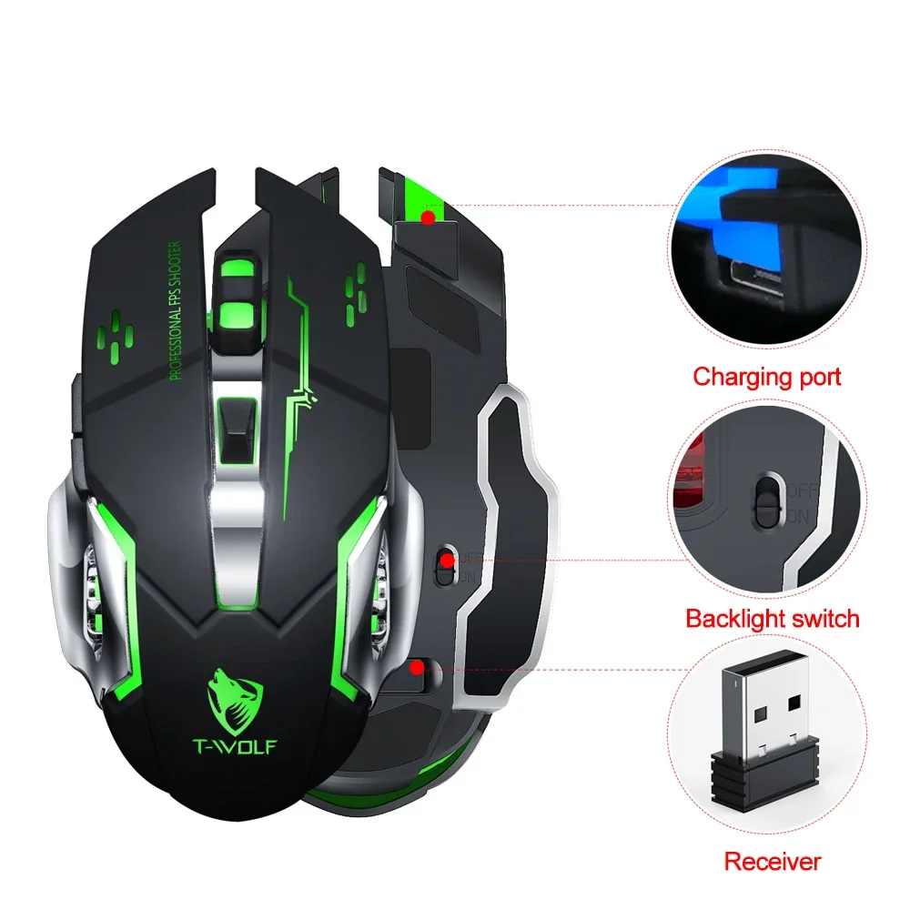 Wireless Gaming Mouse Charging Mute Backlit Mechanical Ergonomic Optical for Pc Laptop