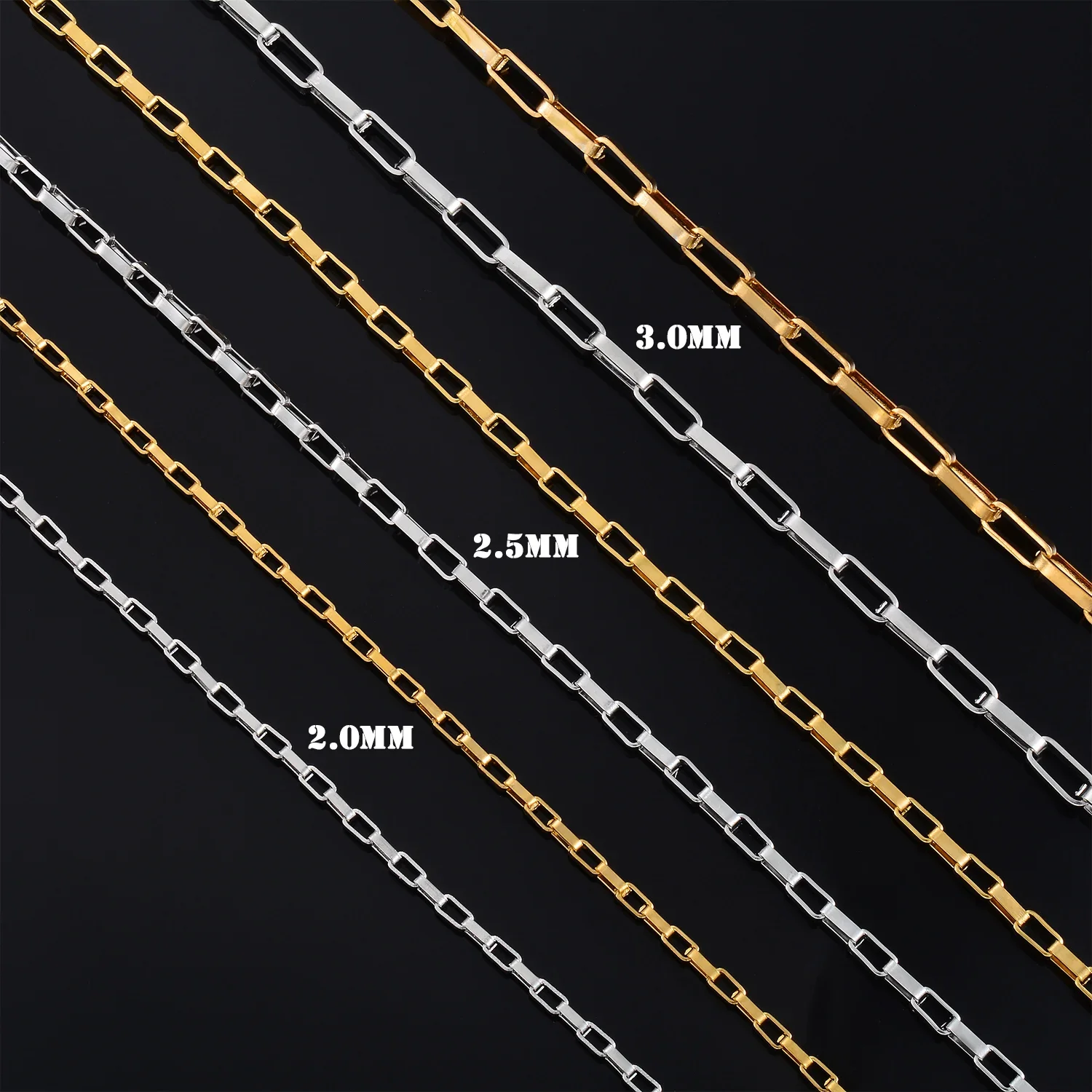 2/2.5/3mm Width Long Square Box Bracelet Stainless Steel Handmade Chain Link Solid Metal Jewelry for Men Woman stainless steel bracelet