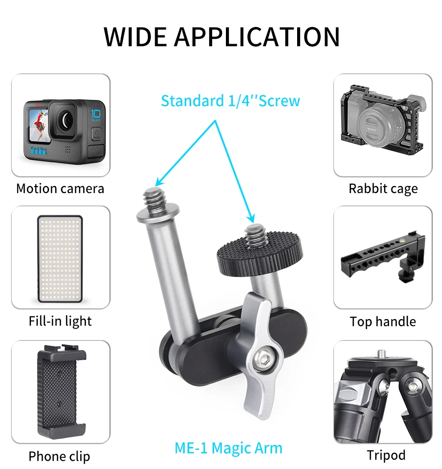ME-1 Universal Magic Arm with Dual Ball Head with 1/4" Screw for tripod,Stand fo
