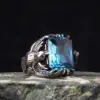 Retro Dragon Claw Golden Eagle Blue Gem Ring for Men & Women Antique Gothic Adjustable Open Ring Alloy Jewelry Lovers Gift 1