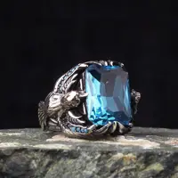 Retro Dragon Claw Golden Eagle Blue Gem Ring for Men & Women Antique Gothic Adjustable Open Ring Alloy Jewelry Lovers Gift 1
