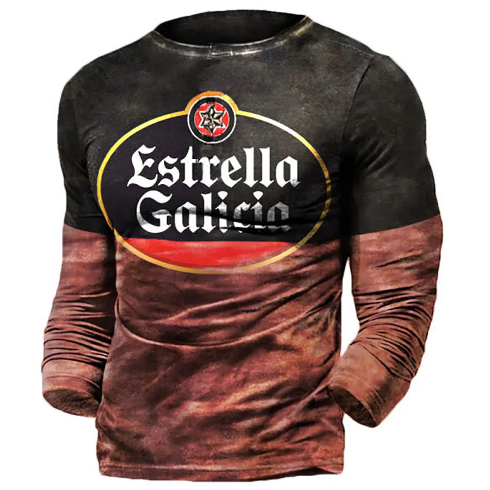 Vintage 3d Letter Print Men's T Shirt Spring Autumn Cotton Streetwear O Neck T Shirt Top Long Fashion American Clothing Eu Size