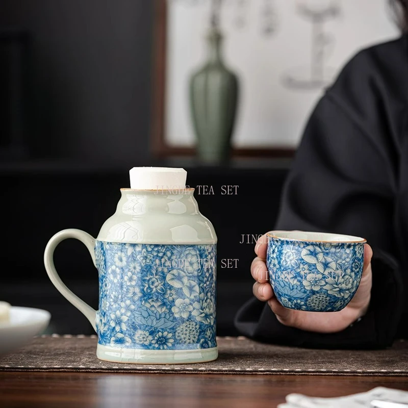 13x15cm Creative Ceramic Ru Kiln Small Warm Pot High end Stewed Tea Utensils Household Tea Set Mug