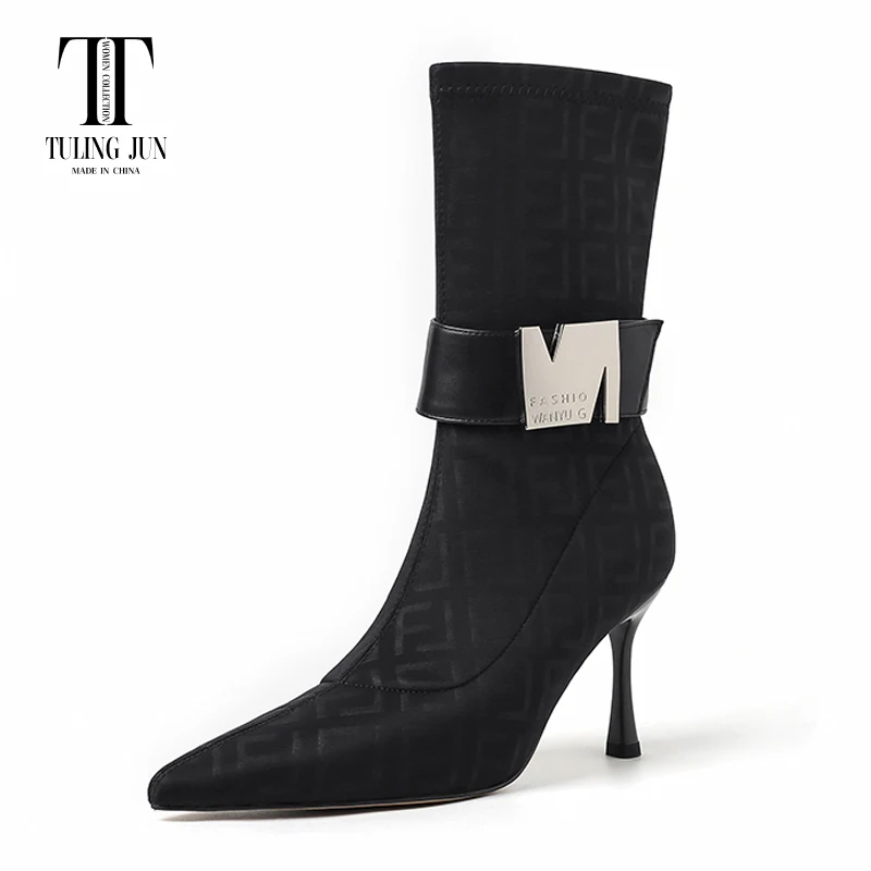 

TULING JUN 2023 Autumn Winter Elastic Women Boots Pointed Toe Stiletto High Heel Elegance Temperament Nobility Shoes For Women L