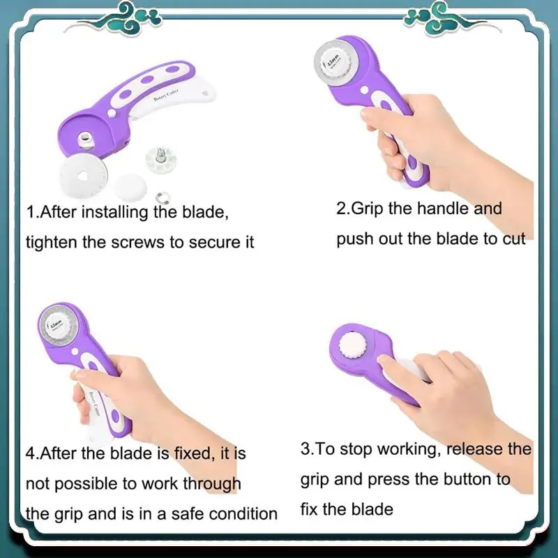 Rotary Cutter Set, 45Mm Rotary Cutter Tool Kit, Purple Cutter, Sewing Mat, Quilting Ruler And Sewing Clips Durable