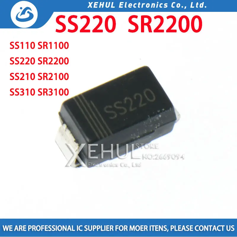 

100-2000pcs SS110 SR1100 SS210 SR2100 SS220 SR2200 SS310 SR3100 SS510 SR5100 SMA DO-214AC SMD New