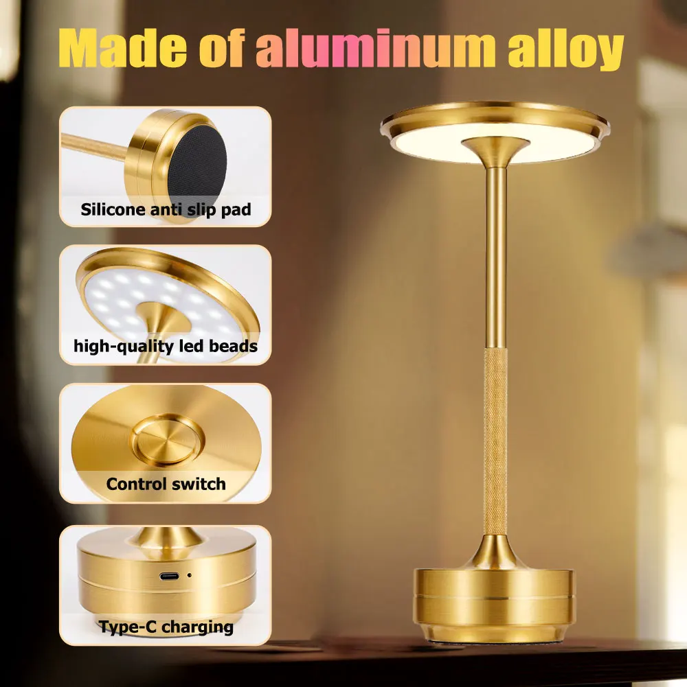

Retro Desk Lamp USB Charging Touch Switch Table Lamp Aluminum Dimming Atmosphere Desk Lamp For Restaurant Bar Camping Light