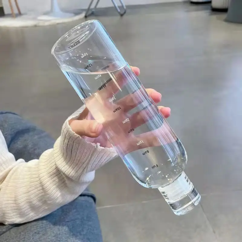 Water Bottle Sports Water Bottle Sports Bottle Plastic Water Bottle PC Plastic Water Bottle with Time Marker Creative Large Capacity Leakproof Drop-resistant