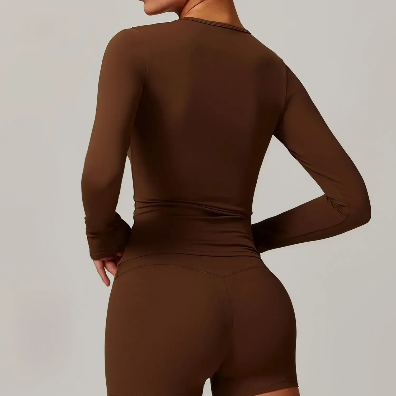 Teveo Europe America Gym Yoga Silicone Print Tight Elastic Summer Long-sleeved Ice Silk Nude Short Women's Sunscreen Sportswear women sportswear
