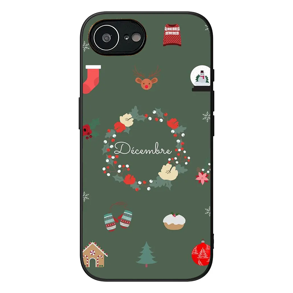 Merry Christmas Holiday Phone Case with Santa Claus, Tree, and Snowman Design