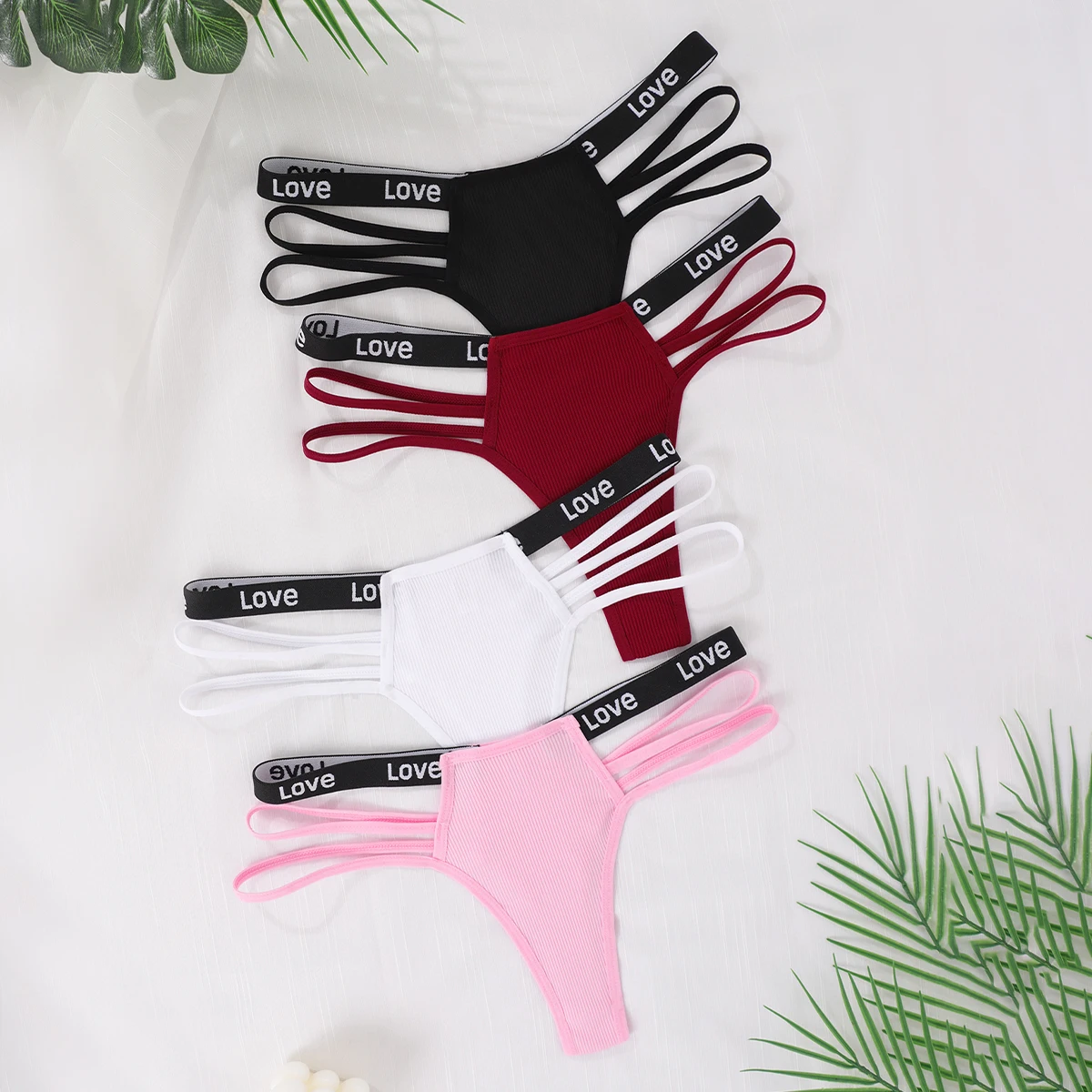 Ribbed Letter Thong Set Front