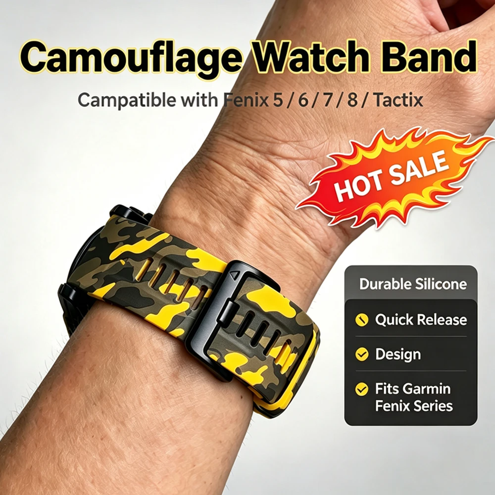 Tactical Camo Silicone QuickFit Watch Band - Premium Replacement Strap 22mm & 26mm