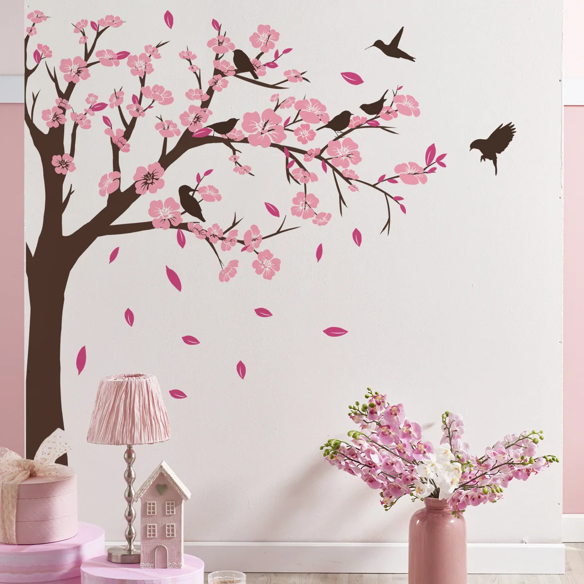 Big Tree Peach Blossom Wall Sticker - Self-Adhesive Decal for Living Room, Bedroom Background Wall Home Decoration