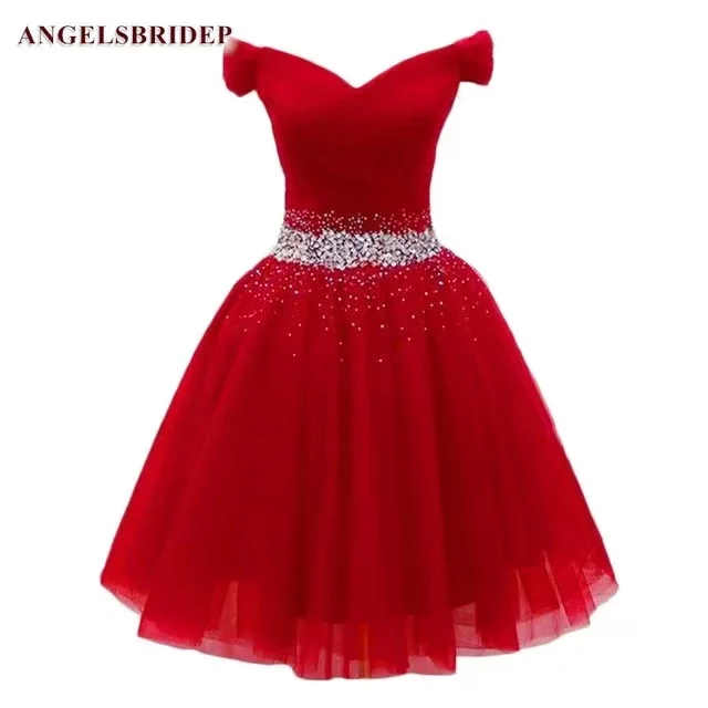 ANGELSBRIDEP královský modrý červená homecoming šaty korálkování krátce mini lodni linky tyl maturitní narozeniny večírek gowns vestido de festa